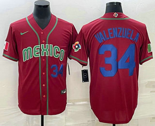 Men%27s Mexico Baseball #34 Fernando Valenzuela Number 2023 Red Blue World Baseball Classic Stitched Jerseys->2023 world baseball classic->MLB Jersey